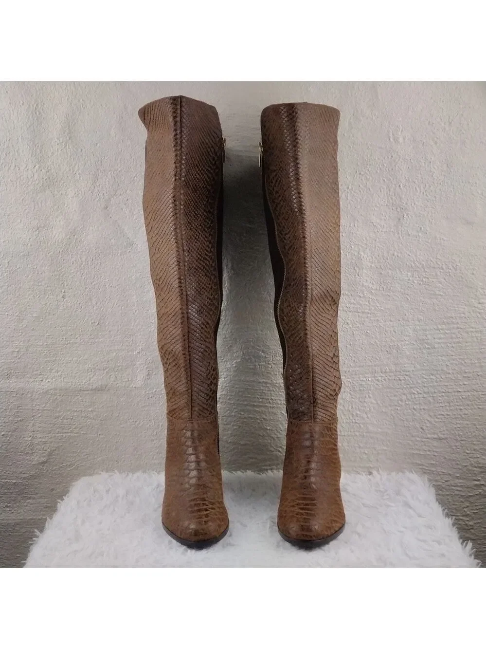 MICHAEL Michael Kors Brown Snakeskin Suede Leather Side Zipper Tall Riding Boot